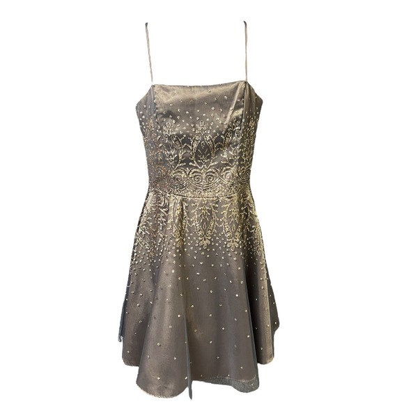 Masquerade Mini Dress‎ 7/8 Taupe Gold Glitter Sleeveless Shimmering Embellished - Picture 2 of 15